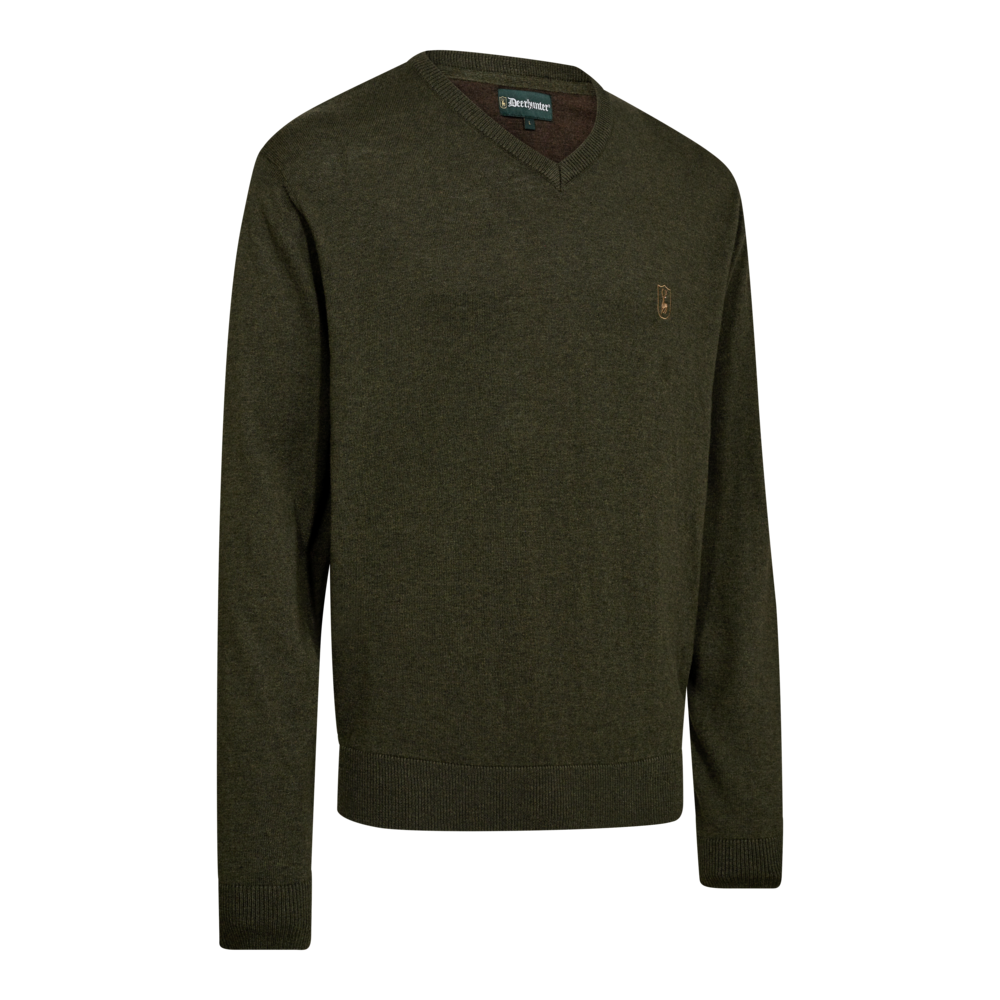 Harrington Strik med V-hals - Forest Ember Melange